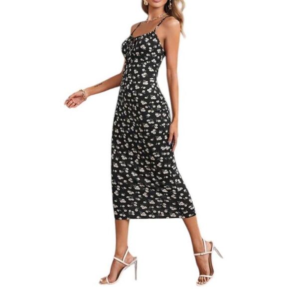 BEROZA BLACK & CREAM FLORAL BODYCON MIDI DRESS SZ.M EUC.  WORN ONLY 1X - Picture 3 of 11